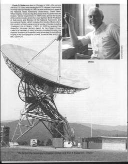 Photo of Frank Drake & of 85-foot Radio Telescope